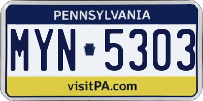 PA license plate MYN5303