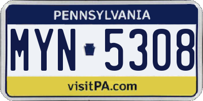 PA license plate MYN5308