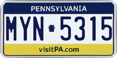 PA license plate MYN5315