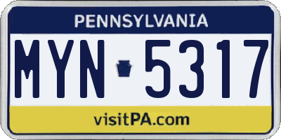 PA license plate MYN5317