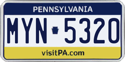 PA license plate MYN5320