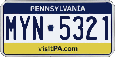 PA license plate MYN5321