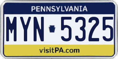 PA license plate MYN5325