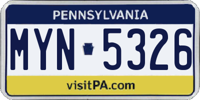 PA license plate MYN5326