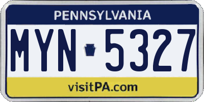 PA license plate MYN5327