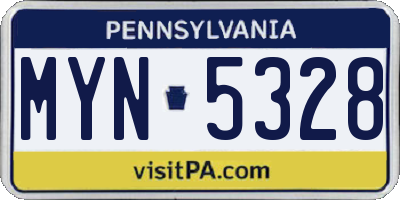 PA license plate MYN5328