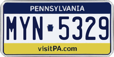 PA license plate MYN5329