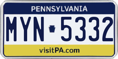 PA license plate MYN5332