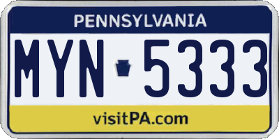 PA license plate MYN5333