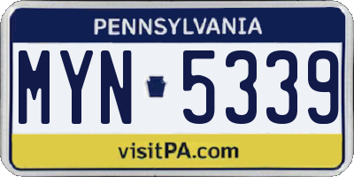 PA license plate MYN5339