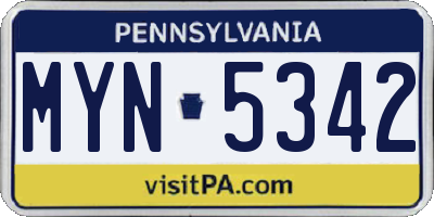 PA license plate MYN5342