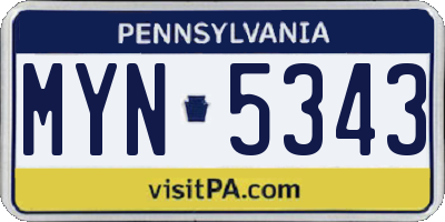 PA license plate MYN5343