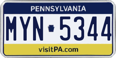 PA license plate MYN5344