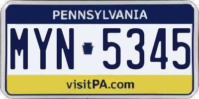 PA license plate MYN5345