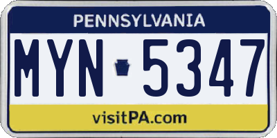 PA license plate MYN5347