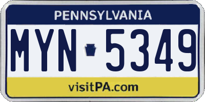 PA license plate MYN5349