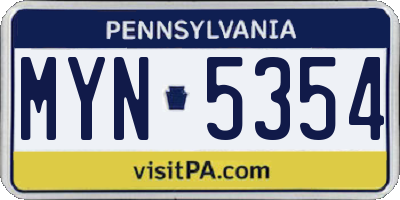 PA license plate MYN5354