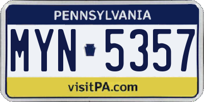 PA license plate MYN5357