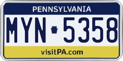 PA license plate MYN5358