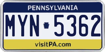 PA license plate MYN5362