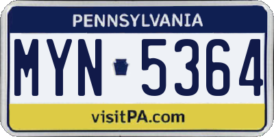 PA license plate MYN5364