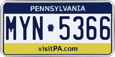 PA license plate MYN5366