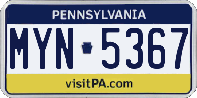 PA license plate MYN5367