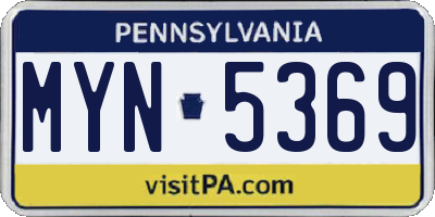 PA license plate MYN5369