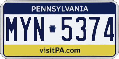 PA license plate MYN5374