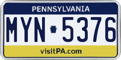 PA license plate MYN5376