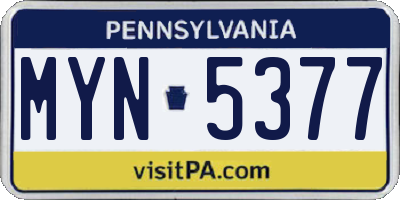 PA license plate MYN5377