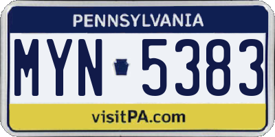 PA license plate MYN5383
