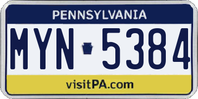 PA license plate MYN5384