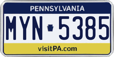 PA license plate MYN5385