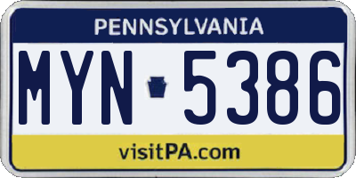 PA license plate MYN5386