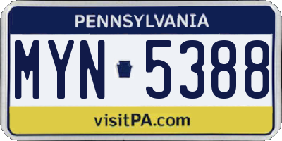 PA license plate MYN5388