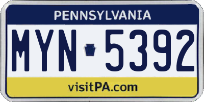 PA license plate MYN5392
