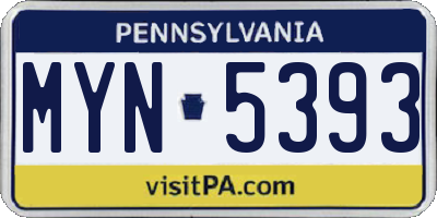 PA license plate MYN5393