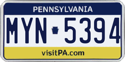 PA license plate MYN5394