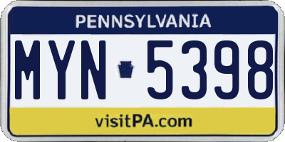 PA license plate MYN5398