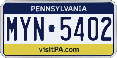 PA license plate MYN5402