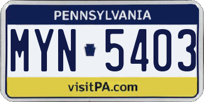 PA license plate MYN5403