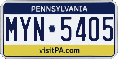 PA license plate MYN5405