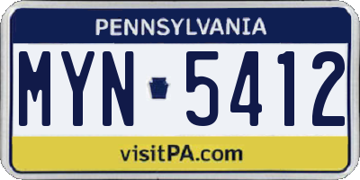 PA license plate MYN5412
