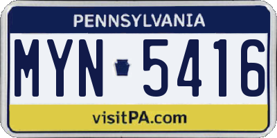 PA license plate MYN5416