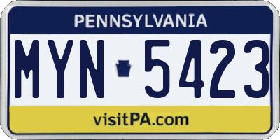 PA license plate MYN5423