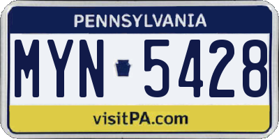 PA license plate MYN5428