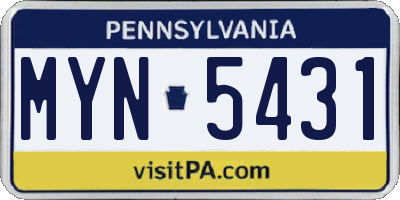 PA license plate MYN5431