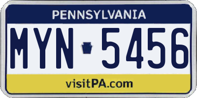 PA license plate MYN5456