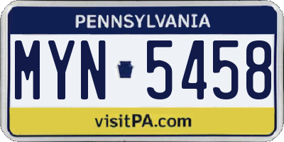 PA license plate MYN5458